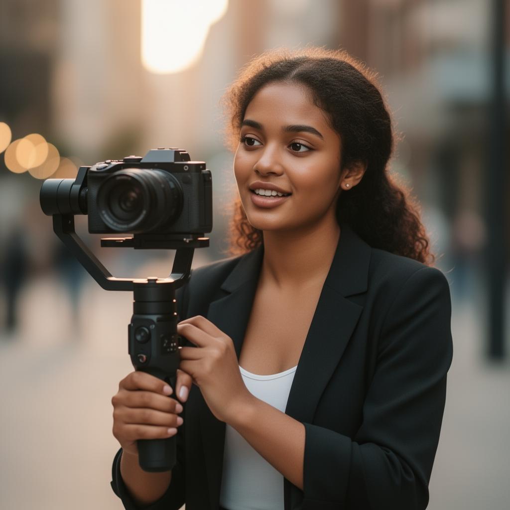 Creator filming an outdoor video at golden hour